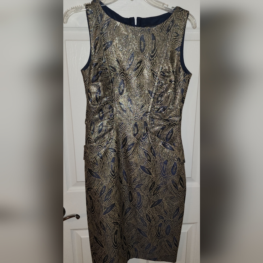 David Meister Blue & Gold Jacquard dress